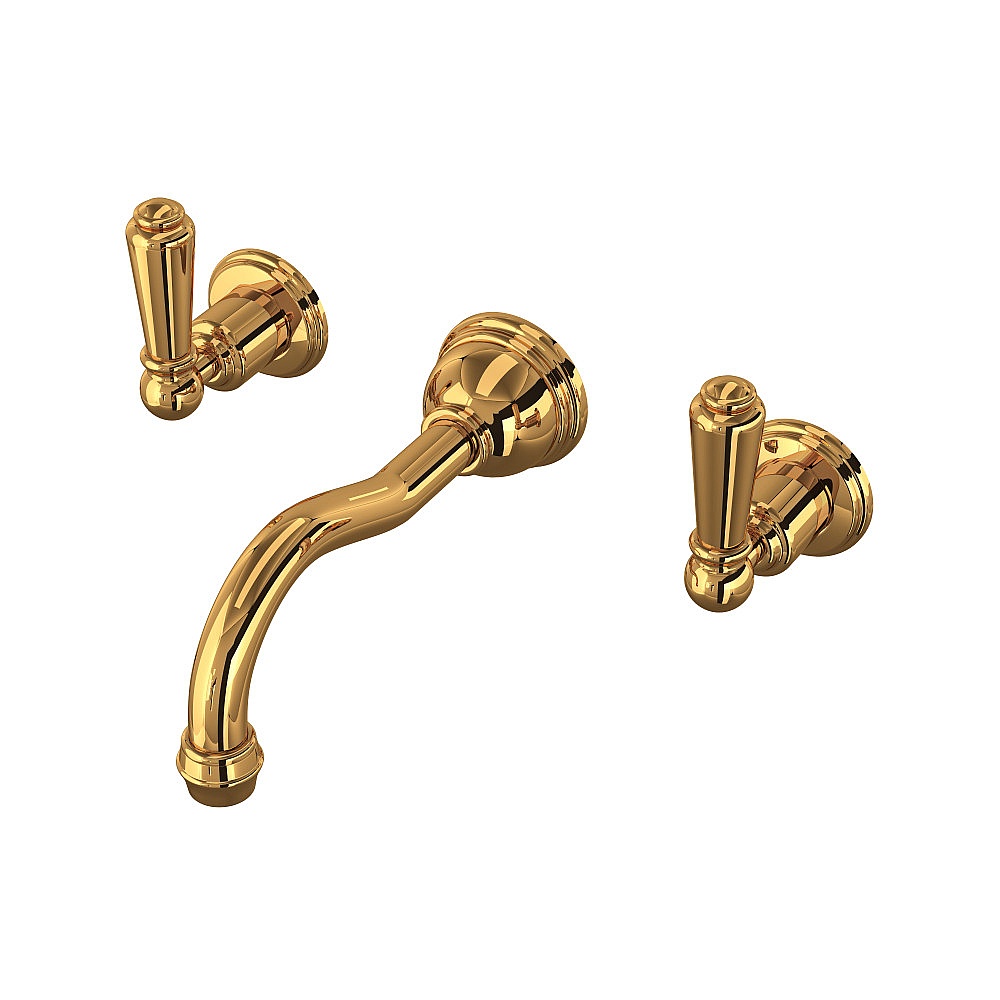 Perrin & Rowe U.3790L-EG/TO-2 Edwardian™ Wall Mount Lavatory Faucet Trim With Column Spout - English Gold