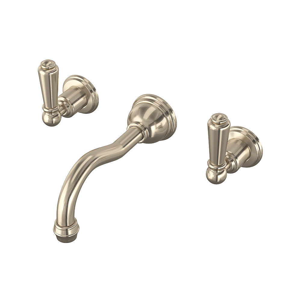 Perrin & Rowe U.3790L-STN/TO-2 Edwardian™ Wall Mount Lavatory Faucet Trim With Column Spout - Satin Nickel