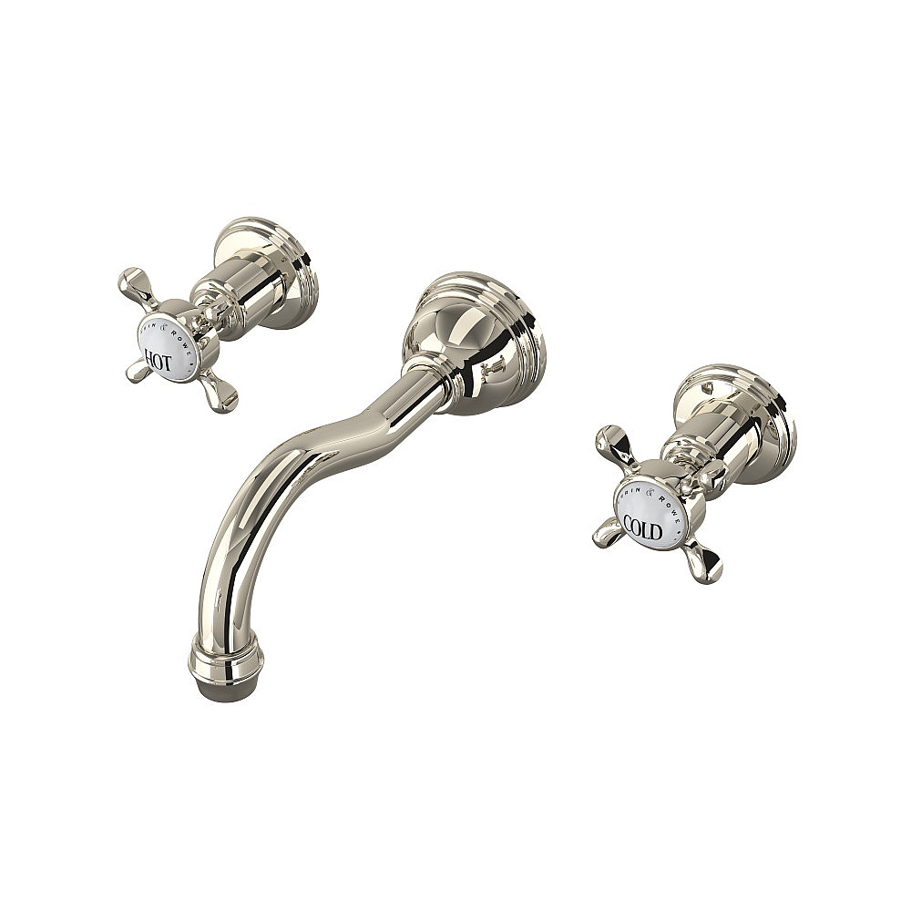 Perrin & Rowe U.3791X-PN/TO-2 Edwardian™ Wall Mount Lavatory Faucet Trim With Column Spout - Polished Nickel