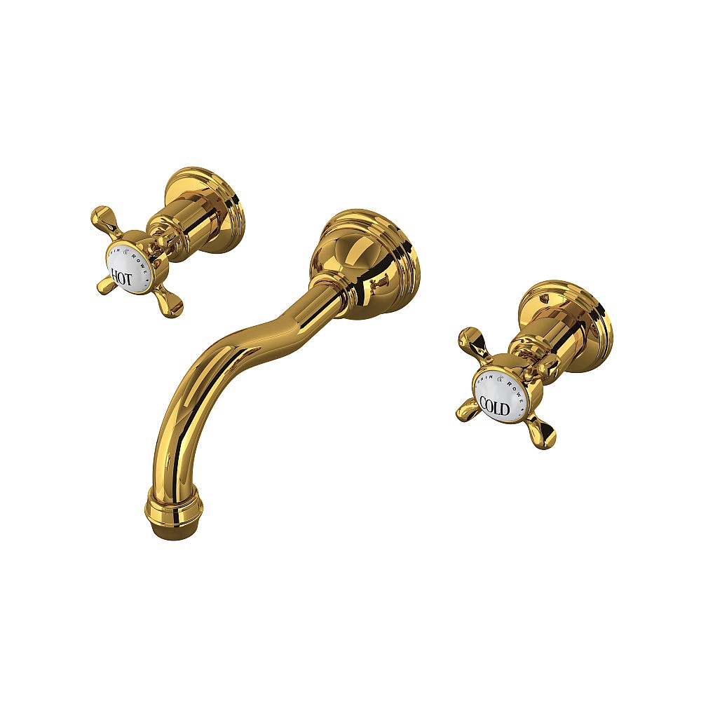 Perrin & Rowe U.3791X-ULB/TO-2 Edwardian™ Wall Mount Lavatory Faucet Trim With Column Spout - Unlacquered Brass
