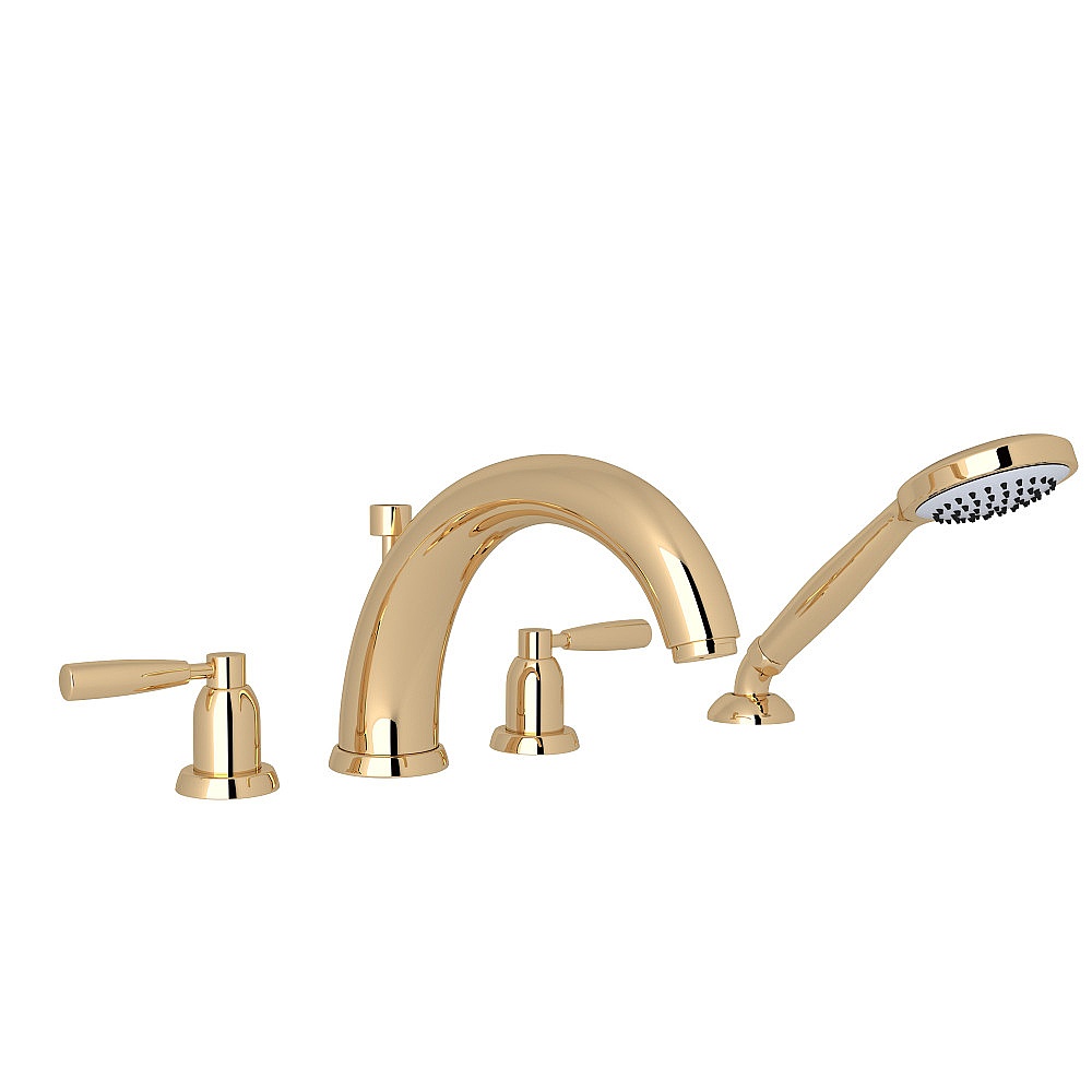 Perrin & Rowe U.3848LS-EG Holborn™ 4-Hole Deck Mount Tub Filler With U-Spout - English Gold