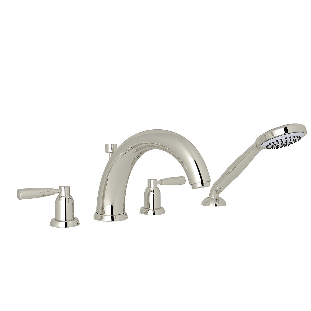 Perrin & Rowe U.3848LS-PN Holborn™ 4-Hole Deck Mount Tub Filler With U-Spout - Polished Nickel