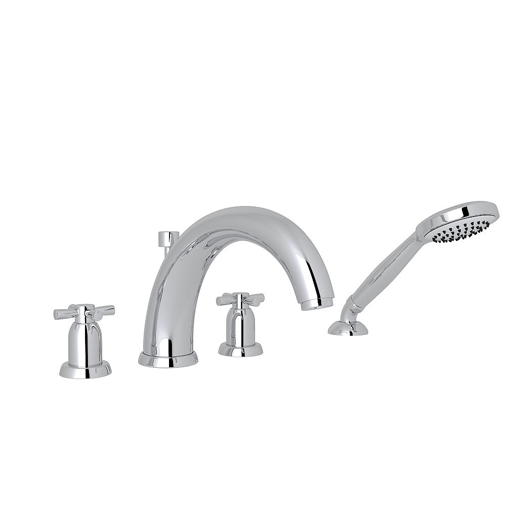 Perrin & Rowe U.3849X-APC Holborn™ 4-Hole Deck Mount Tub Filler With U-Spout - Polished Chrome