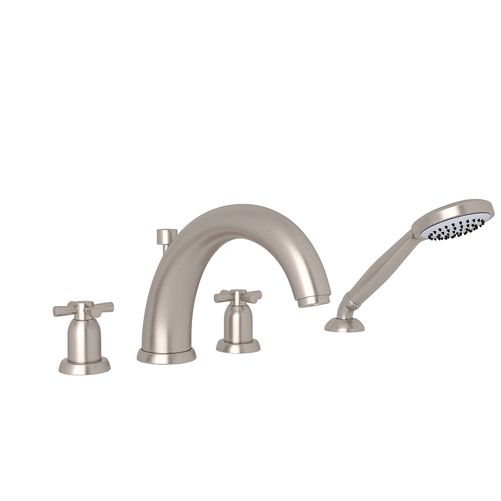 Perrin & Rowe U.3849X-STN Holborn™ 4-Hole Deck Mount Tub Filler With U-Spout - Satin Nickel