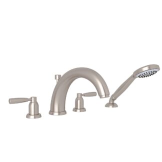 Perrin & Rowe U.3848LS-STN Holborn™ 4-Hole Deck Mount Tub Filler With U-Spout - Satin Nickel