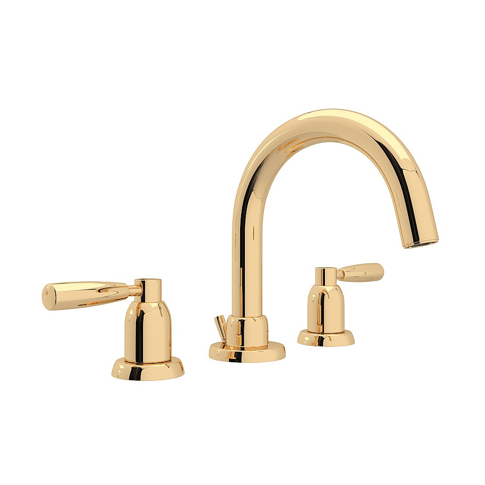 Perrin & Rowe U.3955LS-EG-2 Holborn™ Widespread Lavatory Faucet With C-Spout - English Gold