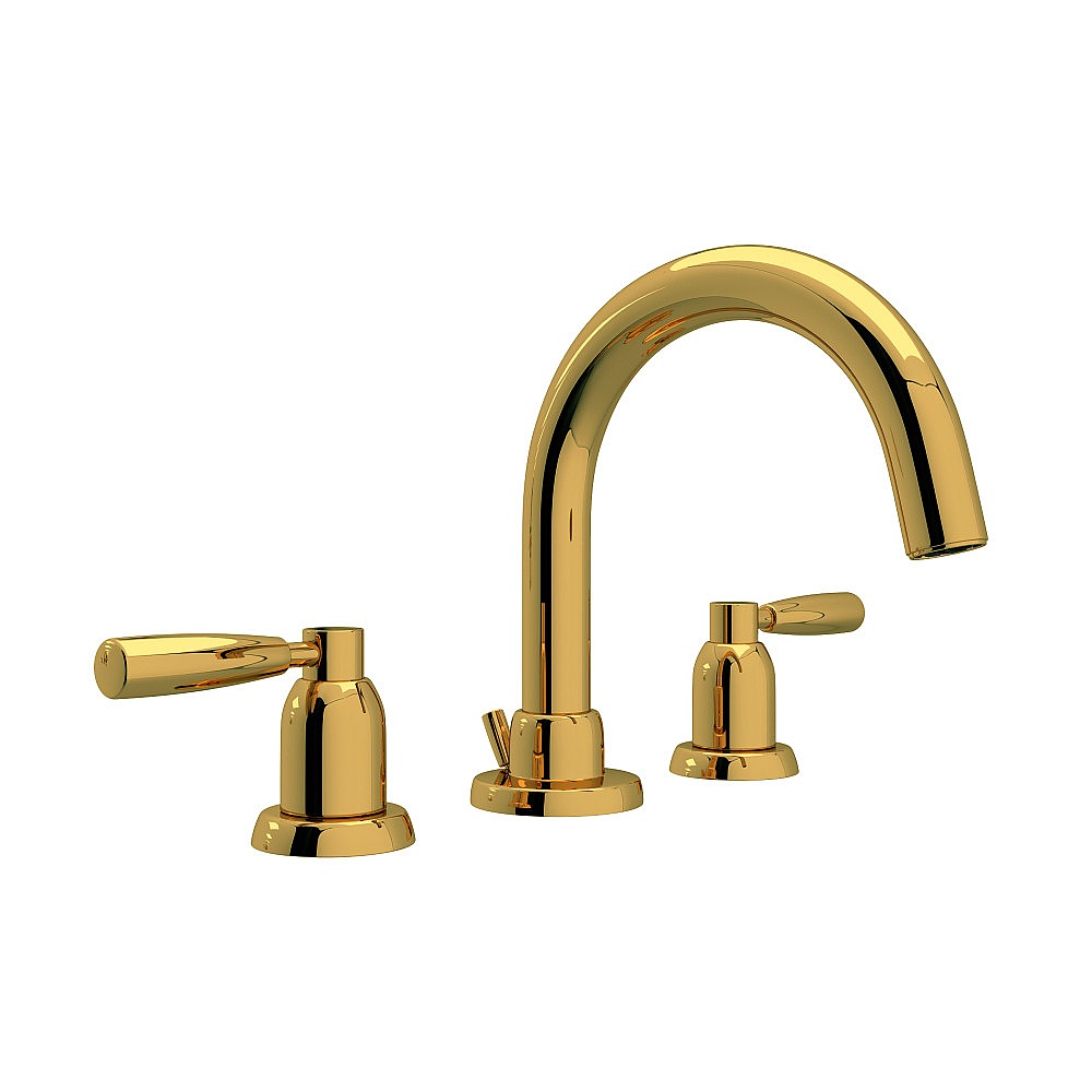 Perrin & Rowe U.3955LS-ULB-2 Holborn™ Widespread Lavatory Faucet With C-Spout - Unlacquered Brass