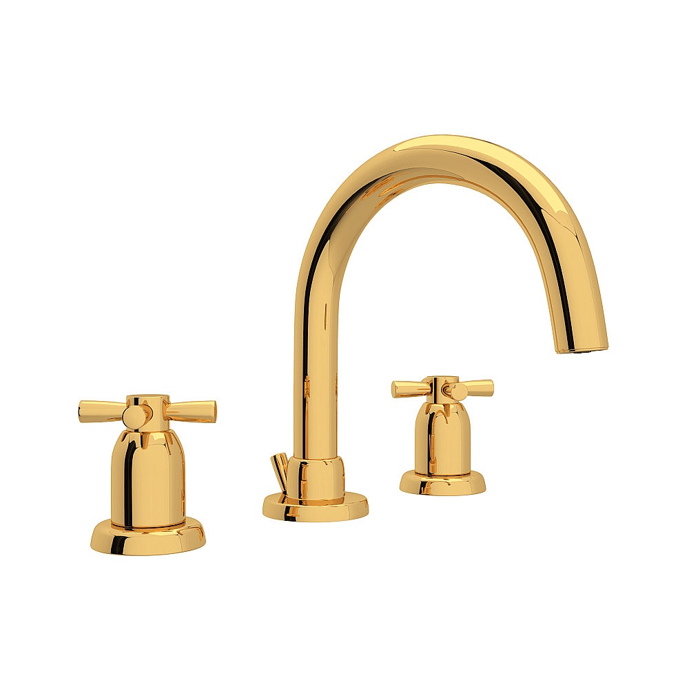 Perrin & Rowe U.3956X-EG-2 Holborn™ Widespread Lavatory Faucet With C-Spout - English Gold