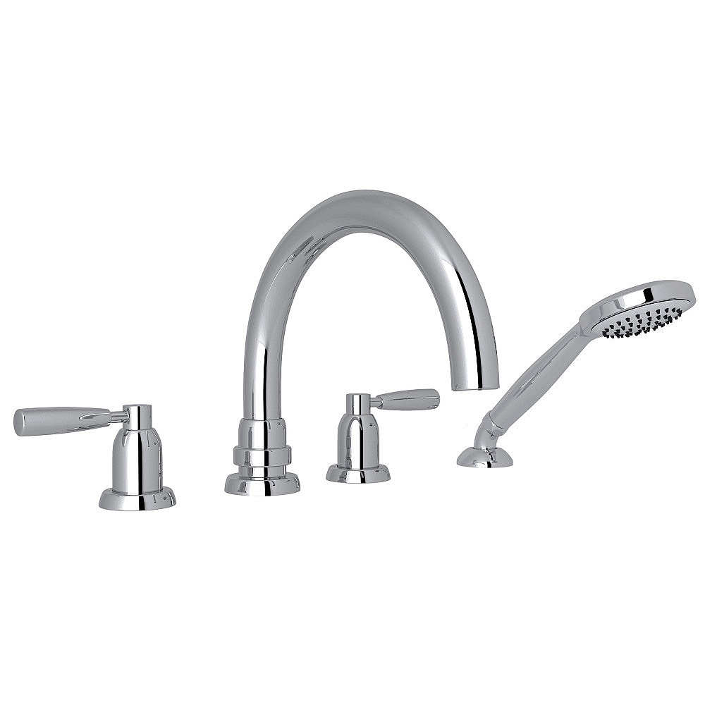 Perrin & Rowe U.3975LS-APC Holborn™ 4-Hole Deck Mount Tub Filler With C-Spout - Polished Chrome