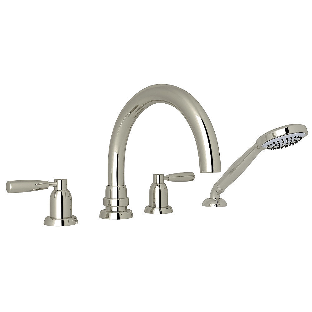 Perrin & Rowe U.3975LS-PN Holborn™ 4-Hole Deck Mount Tub Filler With C-Spout - Polished Nickel