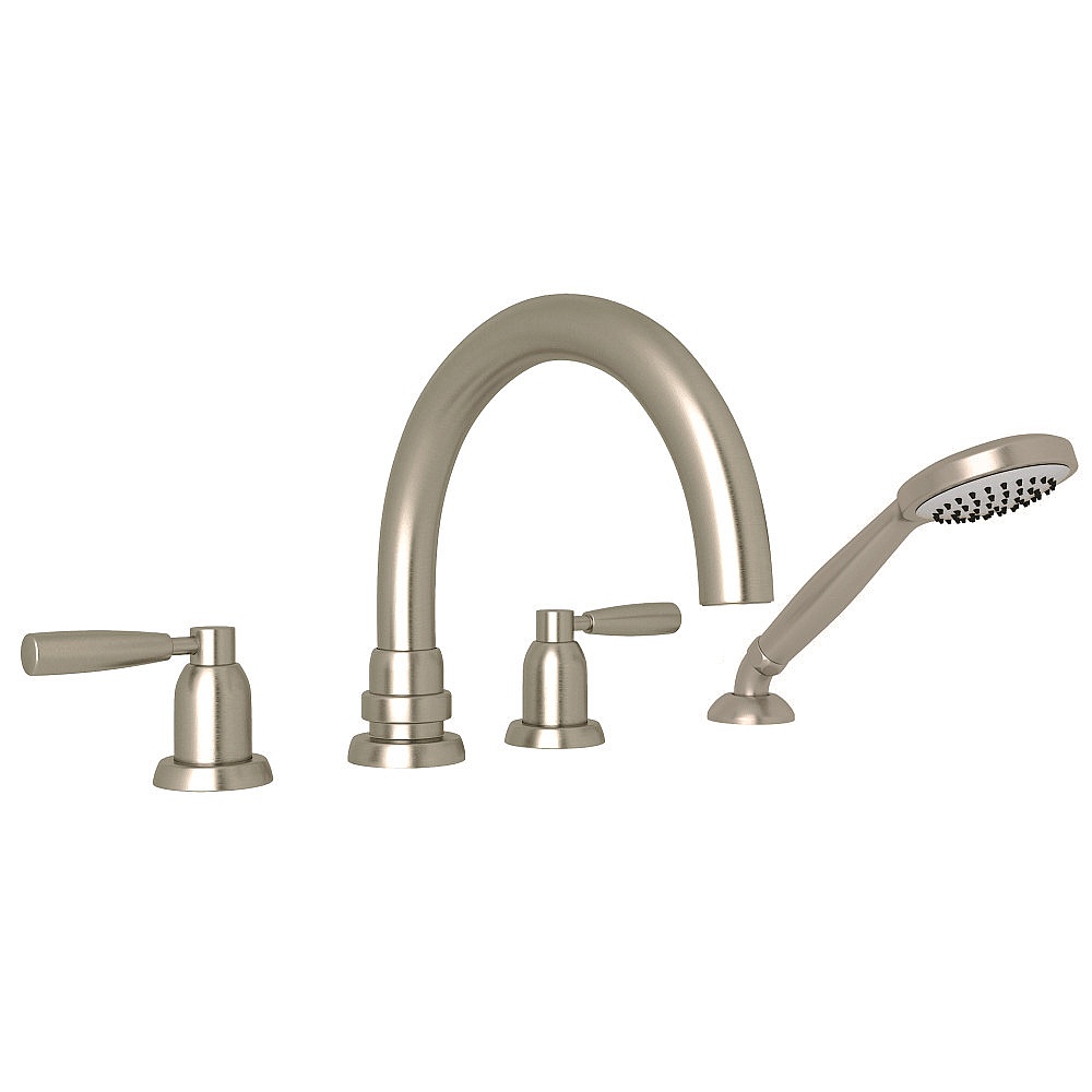 Perrin & Rowe U.3975LS-STN Holborn™ 4-Hole Deck Mount Tub Filler With C-Spout - Satin Nickel