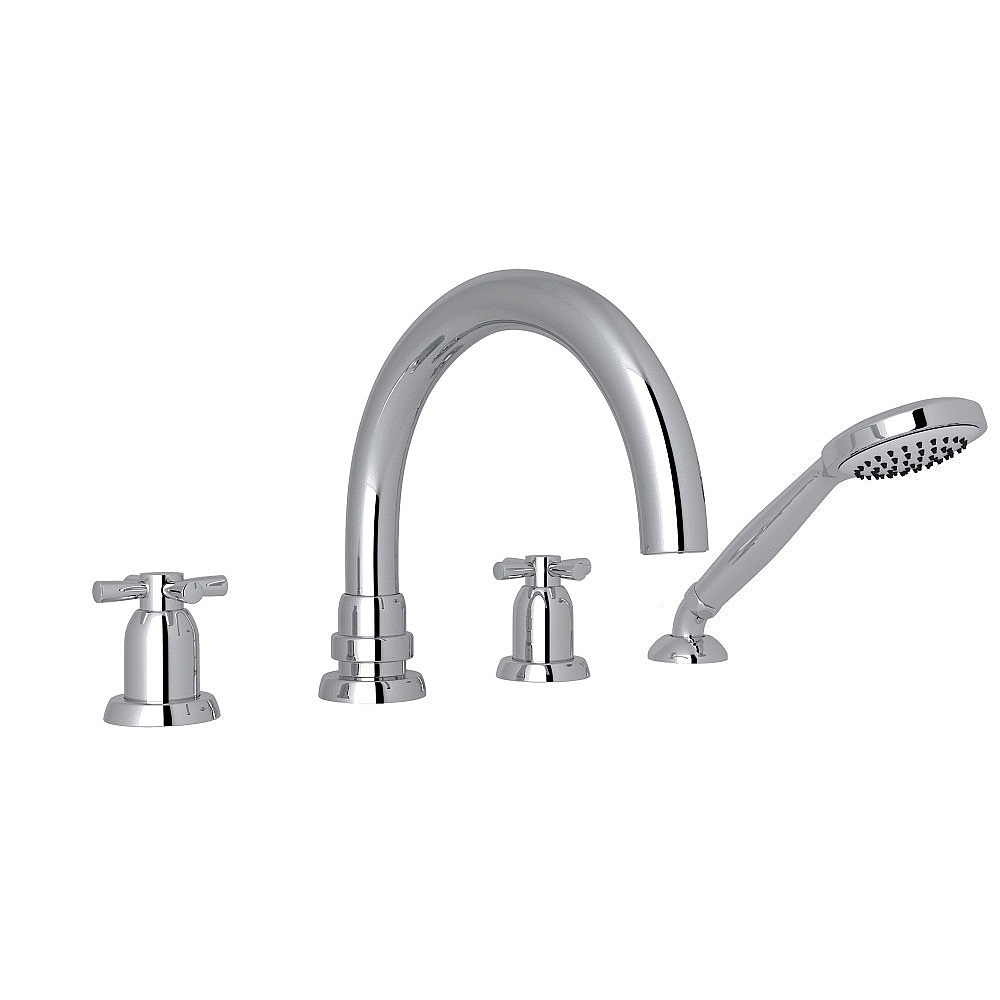 Perrin & Rowe U.3976X-APC Holborn™ 4-Hole Deck Mount Tub Filler With C-Spout - Polished Chrome