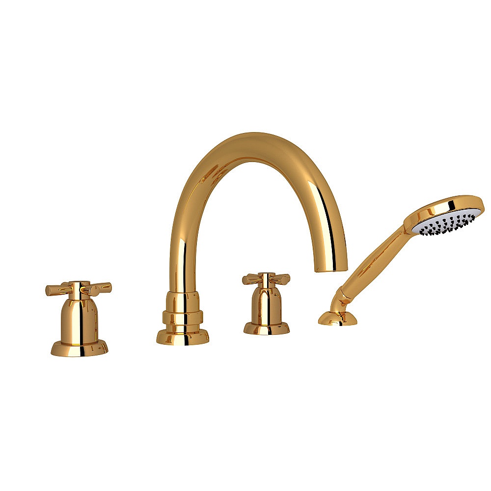 Perrin & Rowe U.3976X-EG Holborn™ 4-Hole Deck Mount Tub Filler With C-Spout - English Gold