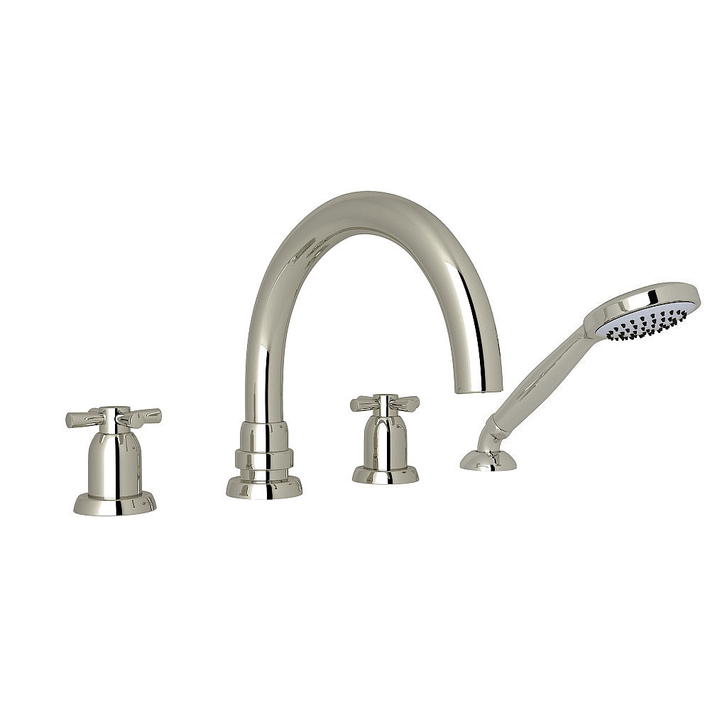 Perrin & Rowe U.3976X-PN Holborn™ 4-Hole Deck Mount Tub Filler With C-Spout - Polished Nickel