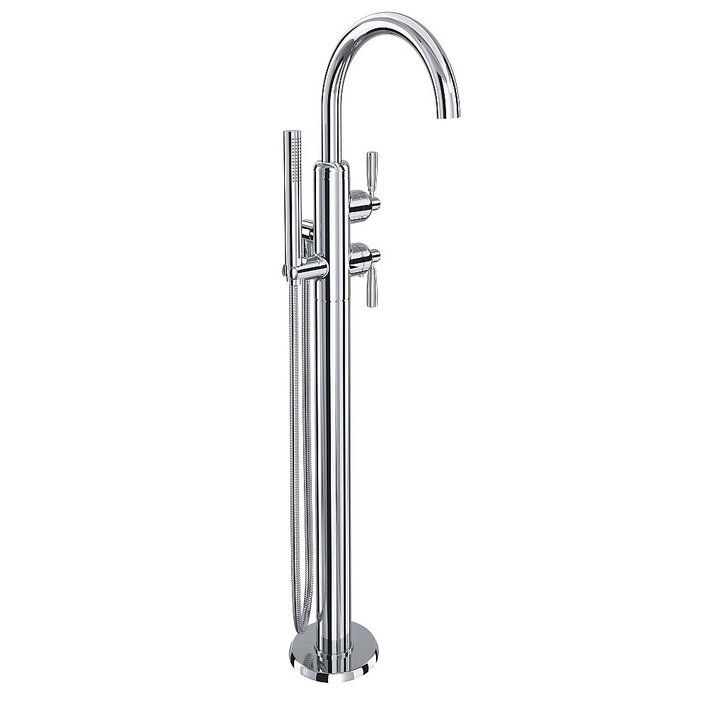 Perrin & Rowe U.3990LS-APC/TO Holborn™ Single Hole Floor Mount Tub Filler Trim With C-Spout - Polished Chrome