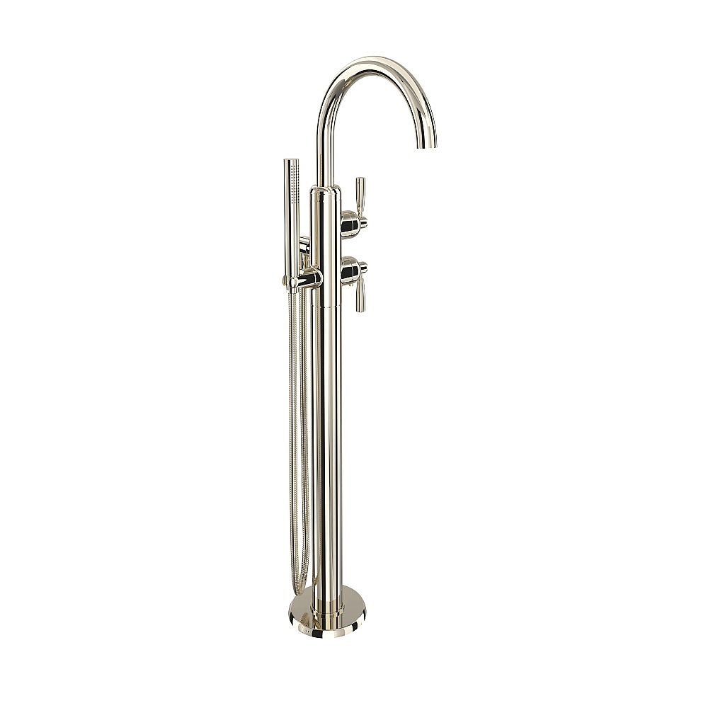 Perrin & Rowe U.3990LS-PN/TO Holborn™ Single Hole Floor Mount Tub Filler Trim With C-Spout - Polished Nickel