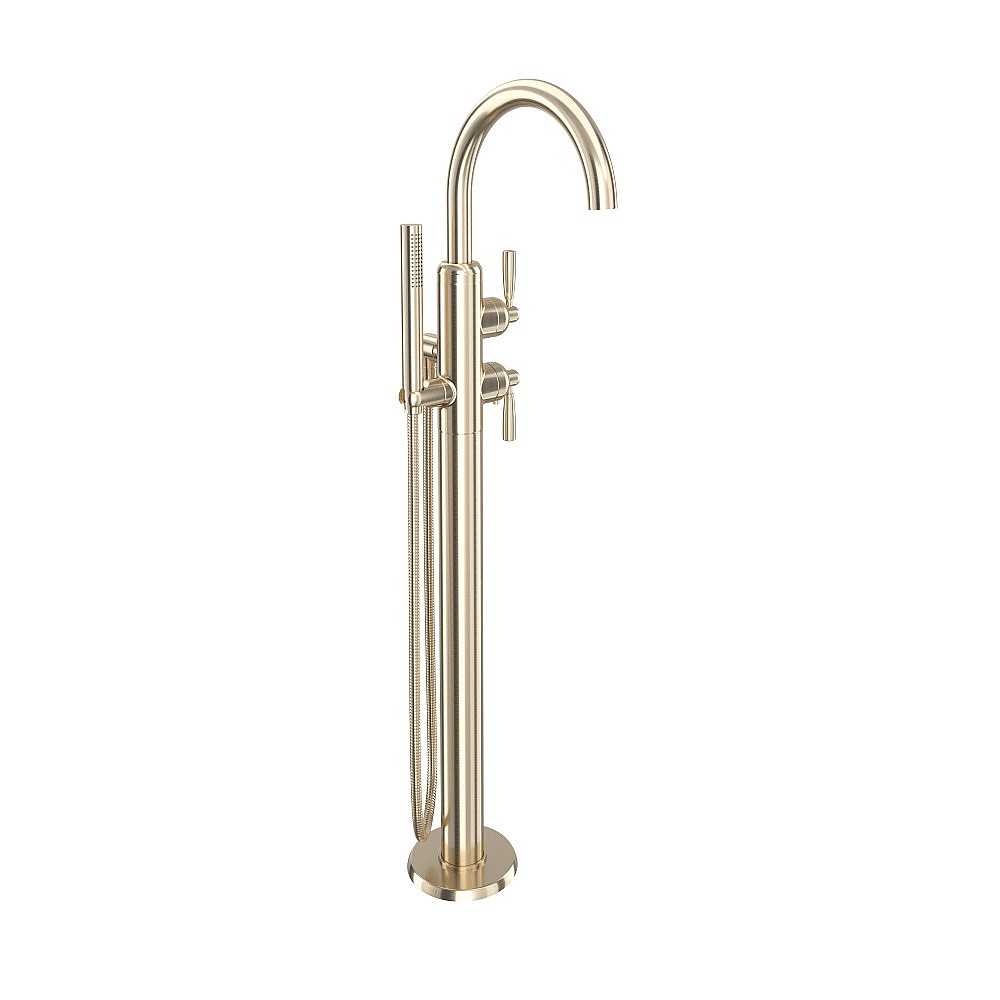 Perrin & Rowe U.3990LS-STN/TO Holborn™ Single Hole Floor Mount Tub Filler Trim With C-Spout - Satin Nickel