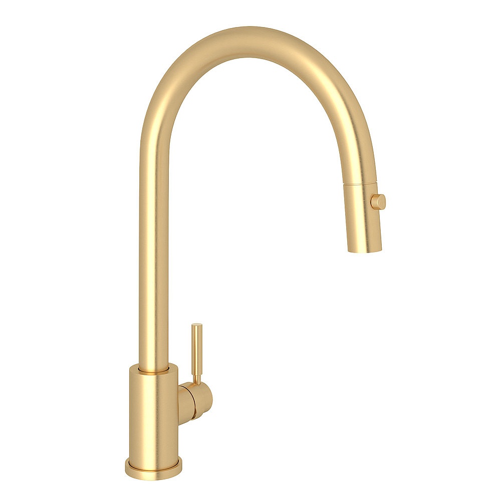 Perrin & Rowe U.4044SEG-2 Holborn™ Pull-Down Kitchen Faucet With C-Spout - Satin English Gold
