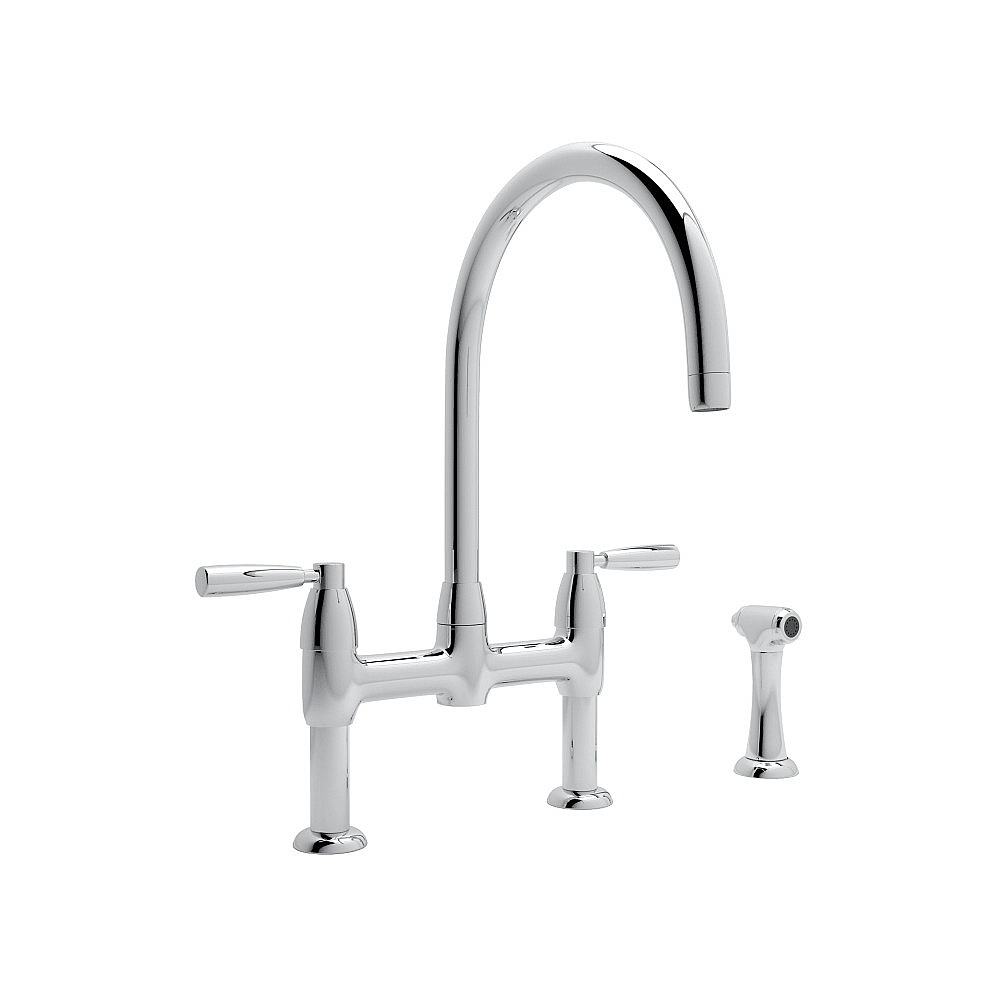Perrin & Rowe U.4273LS-APC-2 Holborn™ Bridge Kitchen Faucet With C-Spout and Side Spray - Polished Chrome