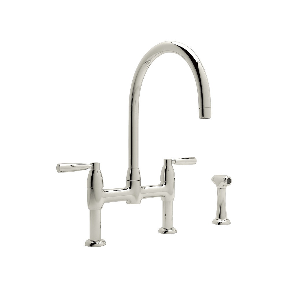 Perrin & Rowe U.4273LS-PN-2 Holborn™ Bridge Kitchen Faucet With C-Spout and Side Spray - Polished Nickel