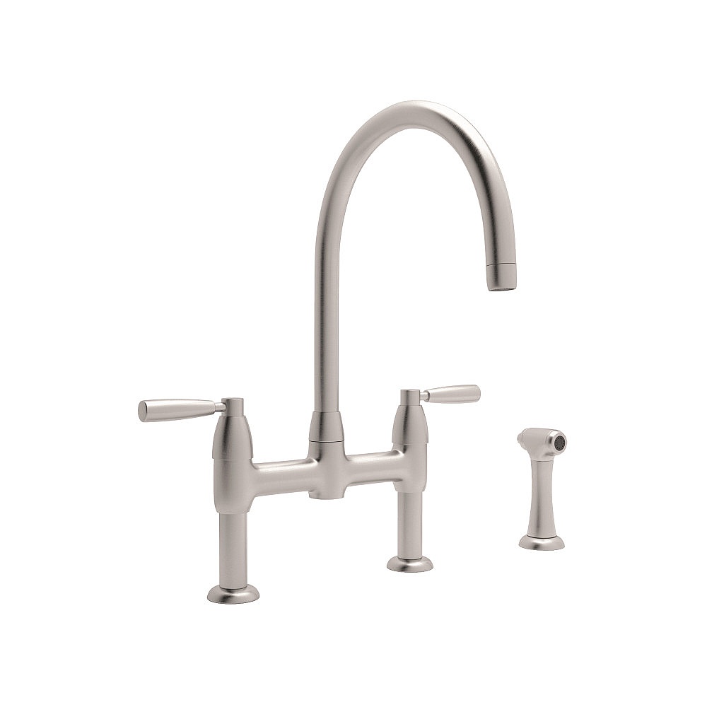 Perrin & Rowe U.4273LS-STN-2 Holborn™ Bridge Kitchen Faucet With C-Spout and Side Spray - Satin Nickel