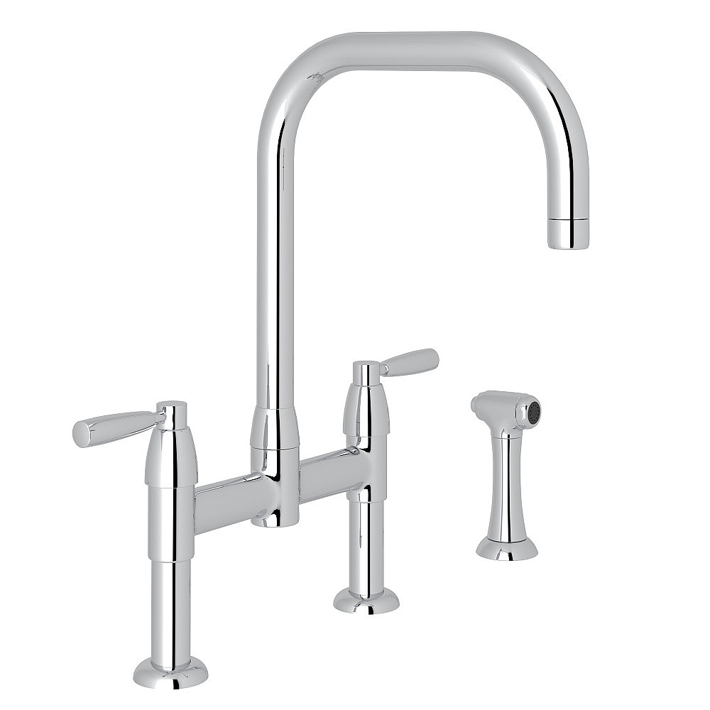 Perrin & Rowe U.4279LS-APC-2 Holborn™ Bridge Kitchen Faucet With U-Spout and Side Spray - Polished Chrome