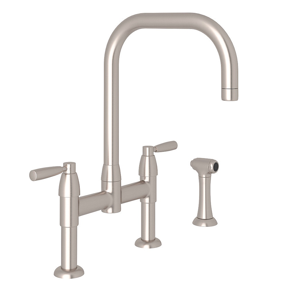Perrin & Rowe U.4279LS-STN-2 Holborn™ Bridge Kitchen Faucet With U-Spout and Side Spray - Satin Nickel