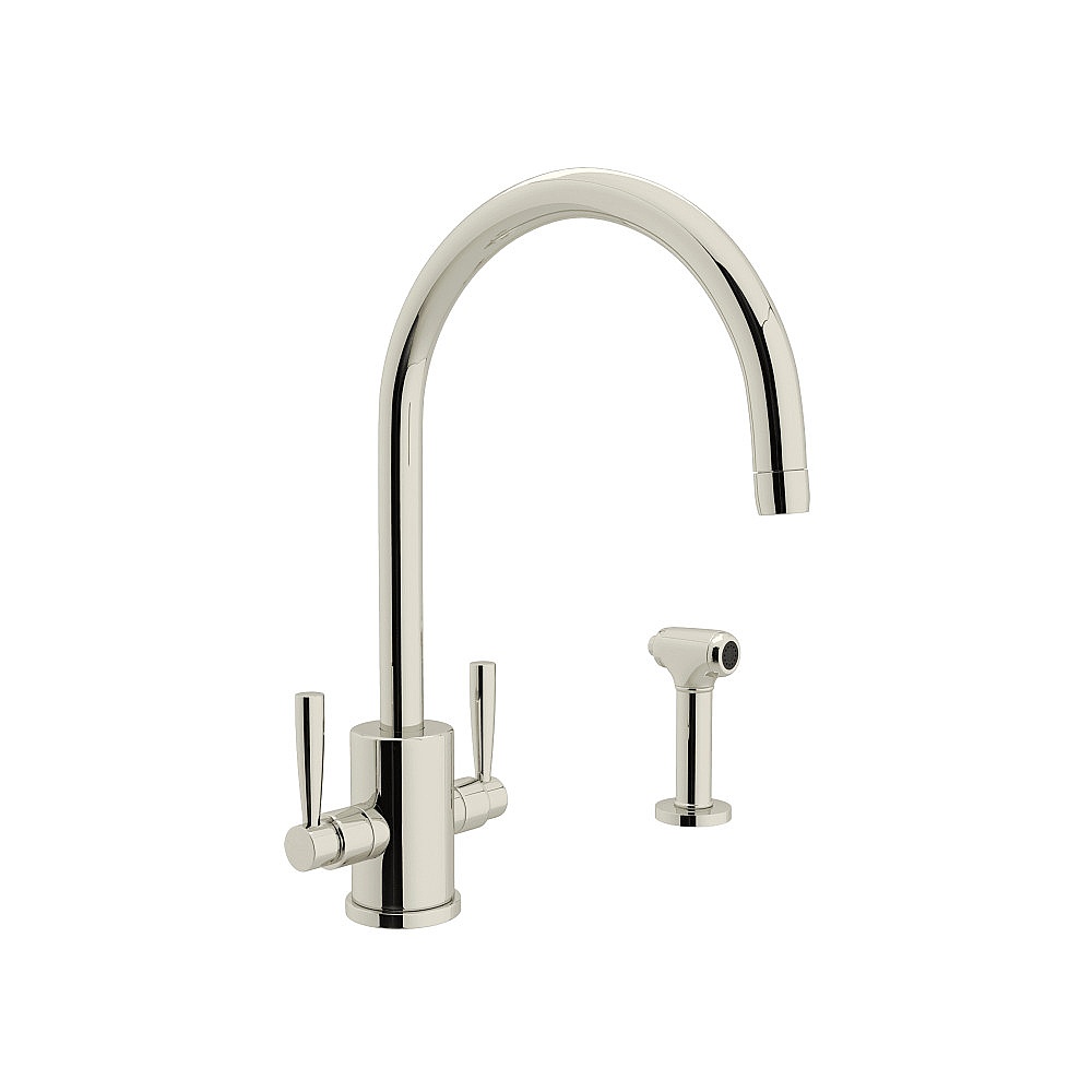 Perrin & Rowe U.4312LS-PN-2 Holborn™ Two Handle Kitchen Faucet With Side Spray - Polished Nickel