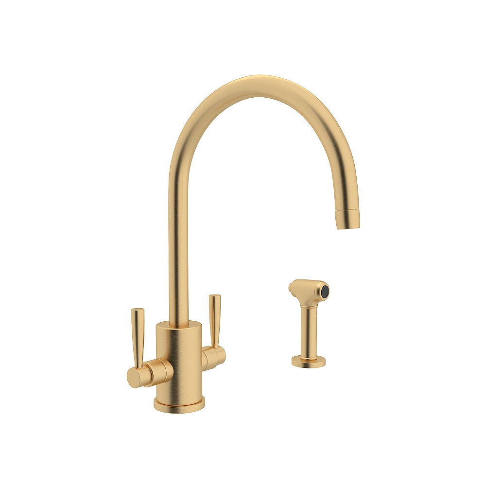 Perrin & Rowe U.4312LS-SEG-2 Holborn™ Two Handle Kitchen Faucet With Side Spray - Satin English Gold