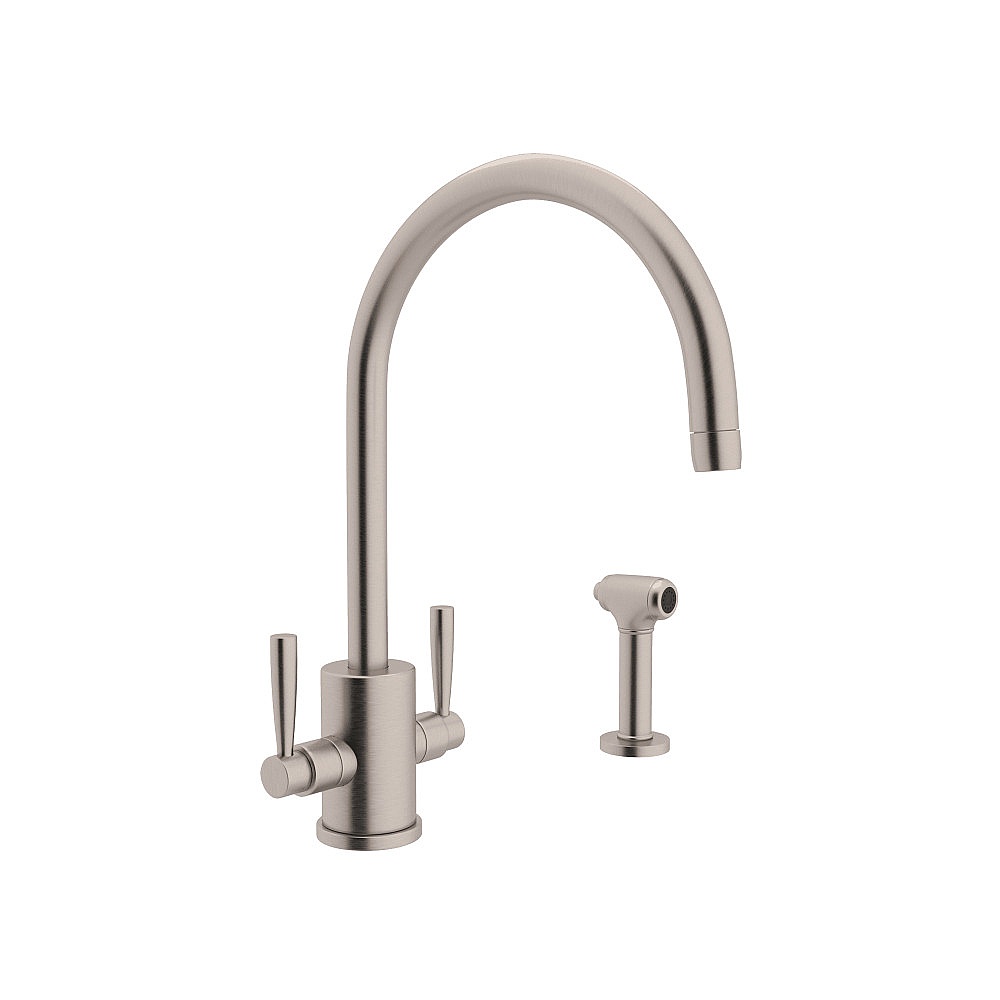 Perrin & Rowe U.4312LS-STN-2 Holborn™ Two Handle Kitchen Faucet With Side Spray - Satin Nickel