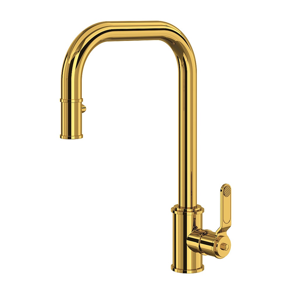 Perrin & Rowe U.4546HT-ULB-2 Armstrong™ Pull-Down Kitchen Faucet With U-Spout - Unlacquered Brass