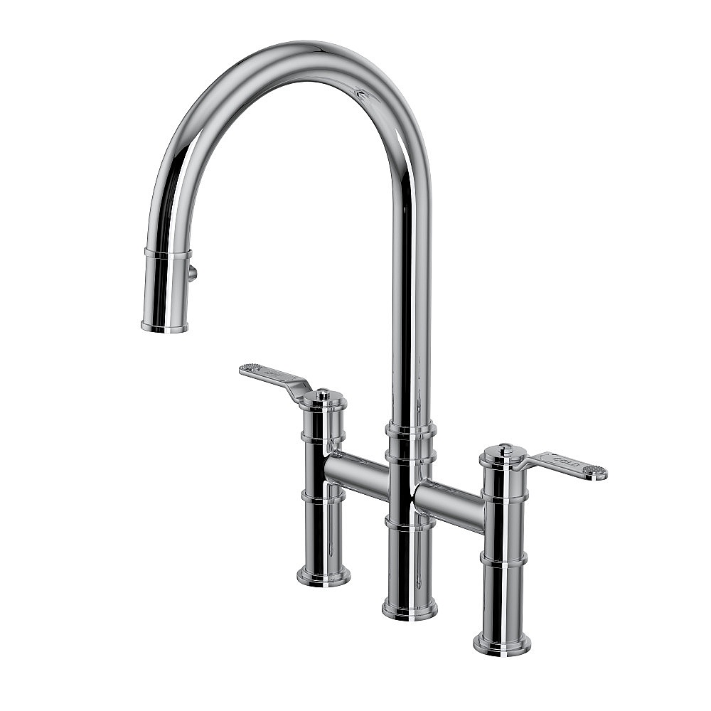 Perrin & Rowe U.4549HT-APC-2 Armstrong™ Pull-Down Bridge Kitchen Faucet With C-Spout - Polished Chrome