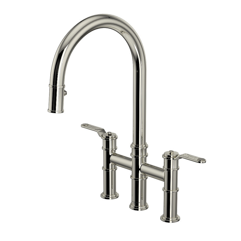 Perrin & Rowe U.4549HT-PN-2 Armstrong™ Pull-Down Bridge Kitchen Faucet With C-Spout - Polished Nickel