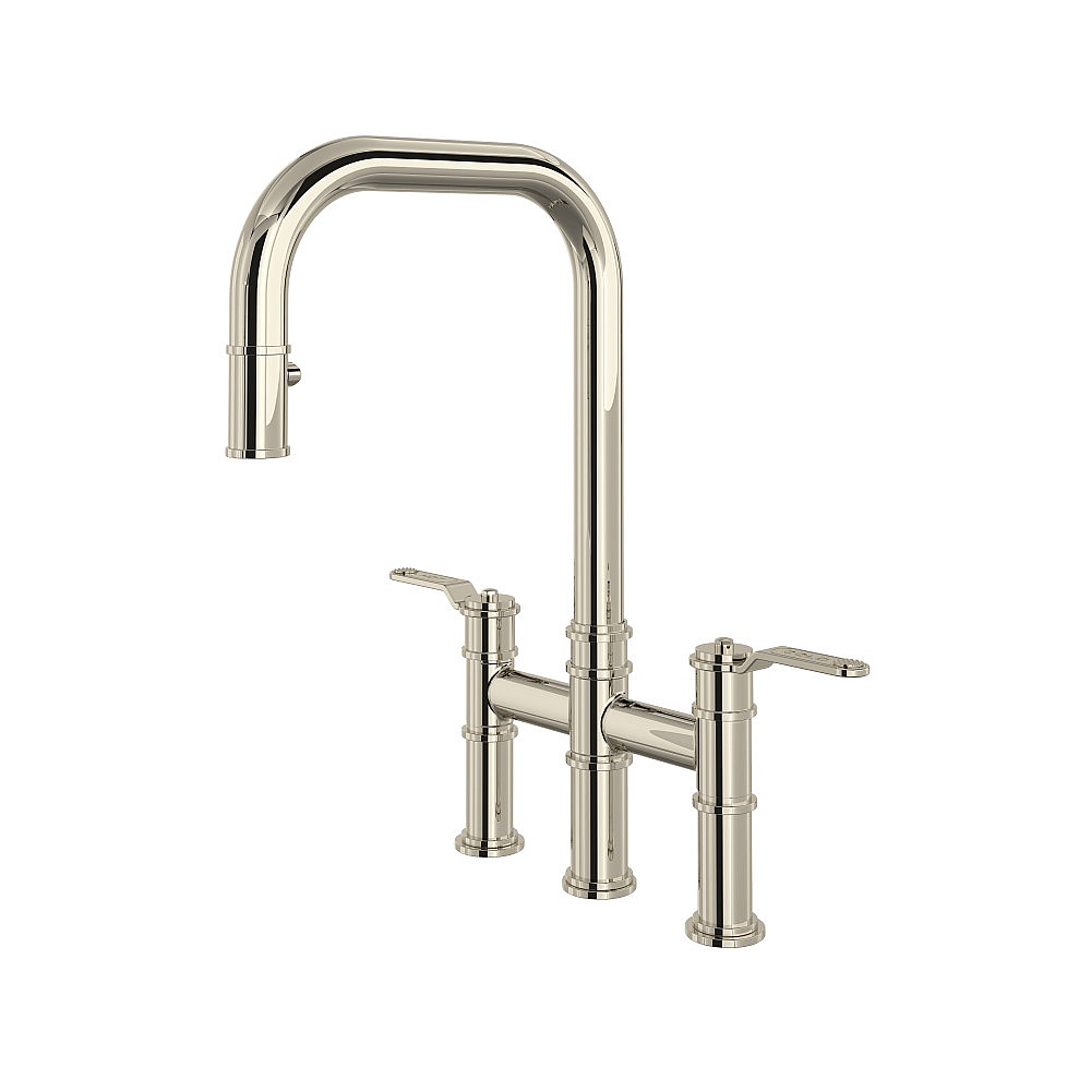 Perrin & Rowe U.4551HT-PN-2 Armstrong™ Pull-Down Bridge Kitchen Faucet With U-Spout - Polished Nickel