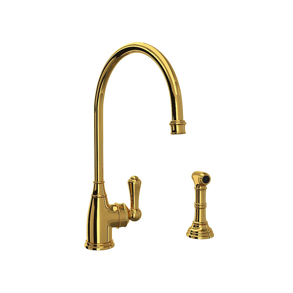 Perrin & Rowe U.4702ULB-2 Georgian Era™ Kitchen Faucet With Side Spray - Unlacquered Brass
