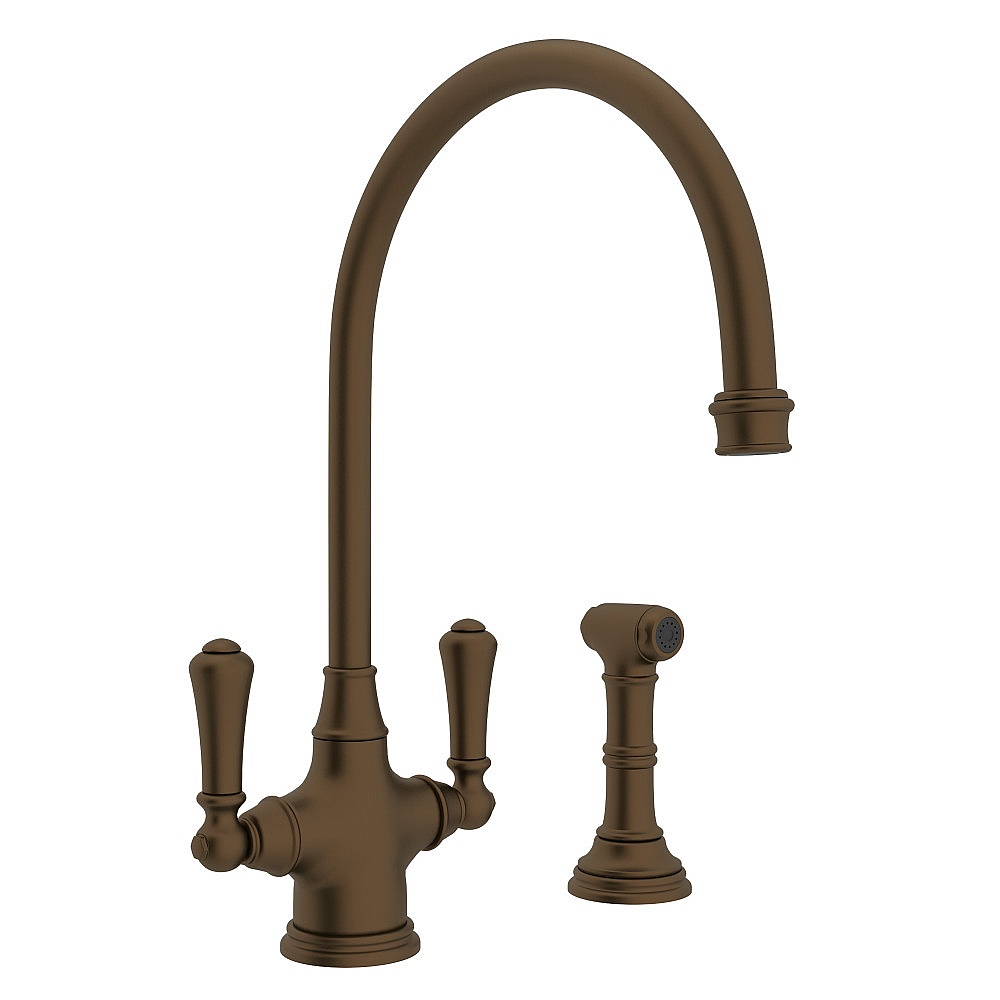 Perrin & Rowe U.4710EB-2 Georgian Era™ Two Handle Kitchen Faucet With Side Spray - English Bronze