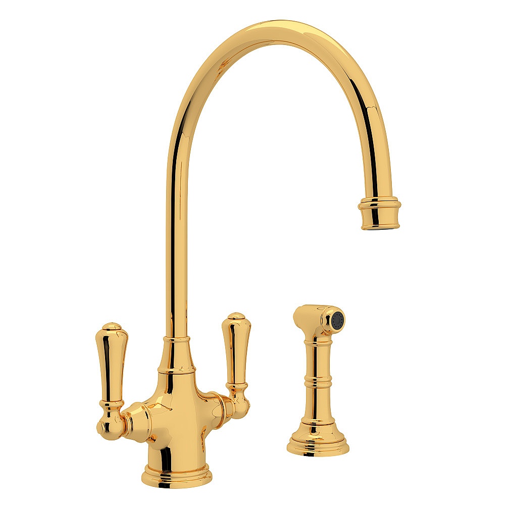 Perrin & Rowe U.4710EG-2 Georgian Era™ Two Handle Kitchen Faucet With Side Spray - English Gold