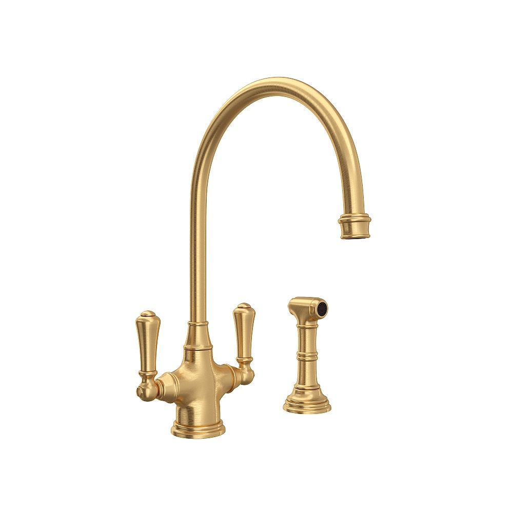 Perrin & Rowe U.4710SEG-2 Georgian Era™ Two Handle Kitchen Faucet With Side Spray - Satin English Gold