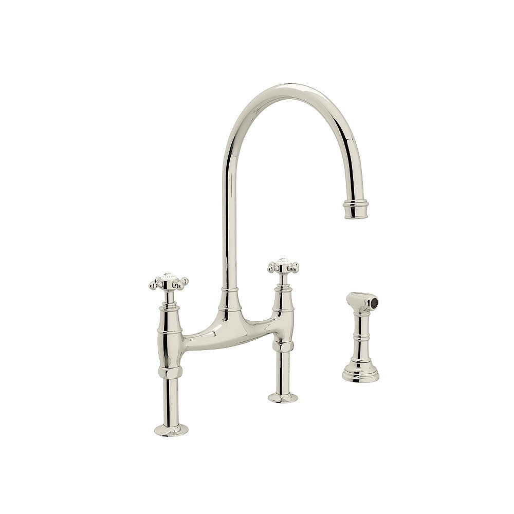 Perrin & Rowe U.4718X-PN-2 Georgian Era™ Bridge Kitchen Faucet With Side Spray - Polished Nickel