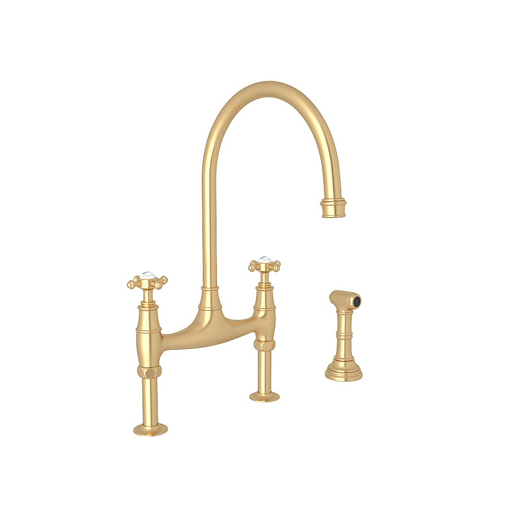 Perrin & Rowe U.4718X-SEG-2 Georgian Era™ Bridge Kitchen Faucet With Side Spray - Satin English Gold