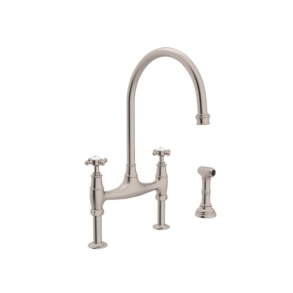 Perrin & Rowe U.4718X-STN-2 Georgian Era™ Bridge Kitchen Faucet With Side Spray - Satin Nickel