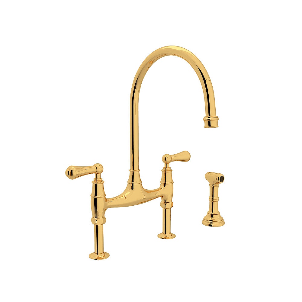 Perrin & Rowe U.4719L-EG-2 Georgian Era™ Bridge Kitchen Faucet With Side Spray - English Gold