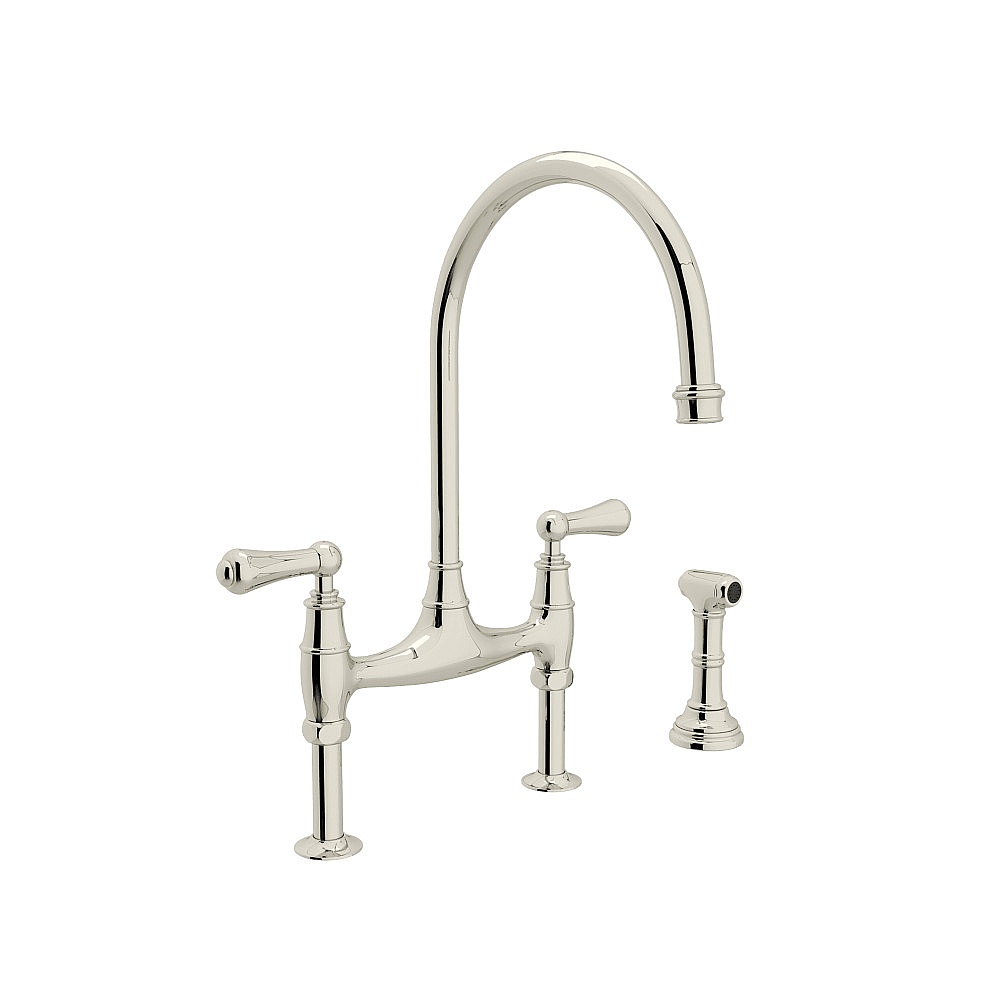 Perrin & Rowe U.4719L-PN-2 Georgian Era™ Bridge Kitchen Faucet With Side Spray - Polished Nickel