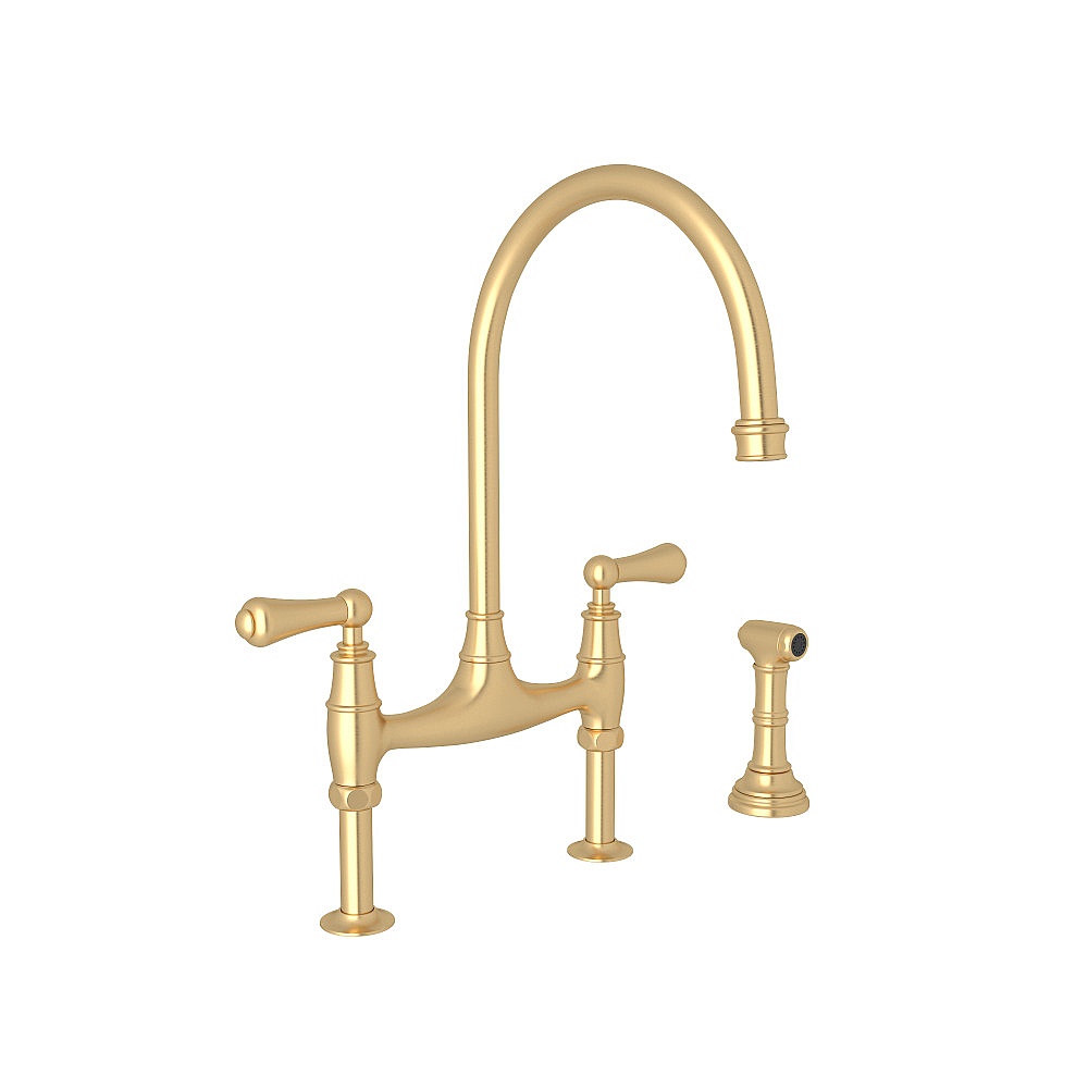 Perrin & Rowe U.4719L-SEG-2 Georgian Era™ Bridge Kitchen Faucet With Side Spray - Satin English Gold