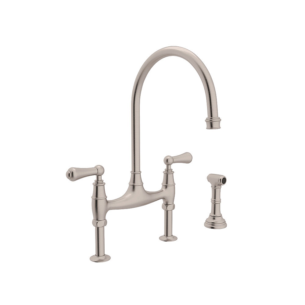 Perrin & Rowe U.4719L-STN-2 Georgian Era™ Bridge Kitchen Faucet With Side Spray - Satin Nickel