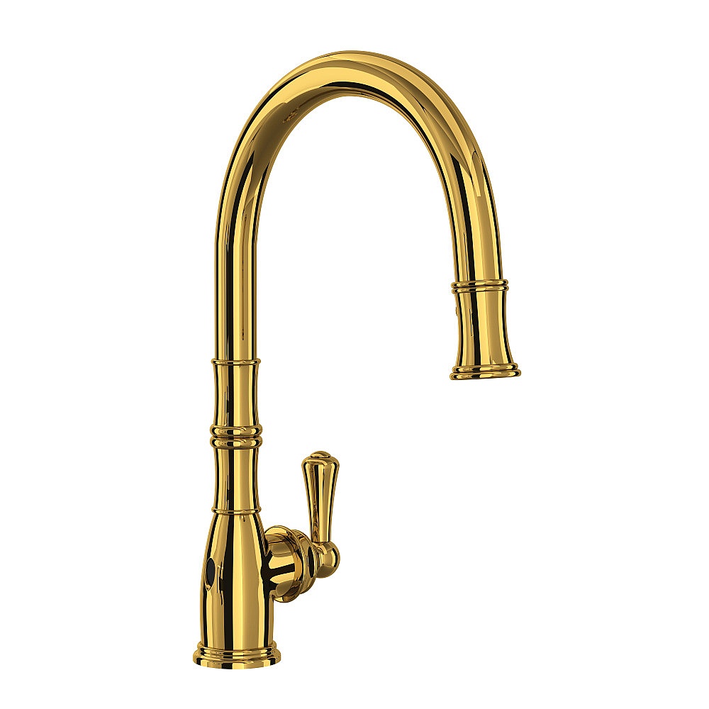 Perrin & Rowe U.4734ULB-2 Georgian Era™ Pull-Down Touchless Kitchen Faucet - Unlacquered Brass