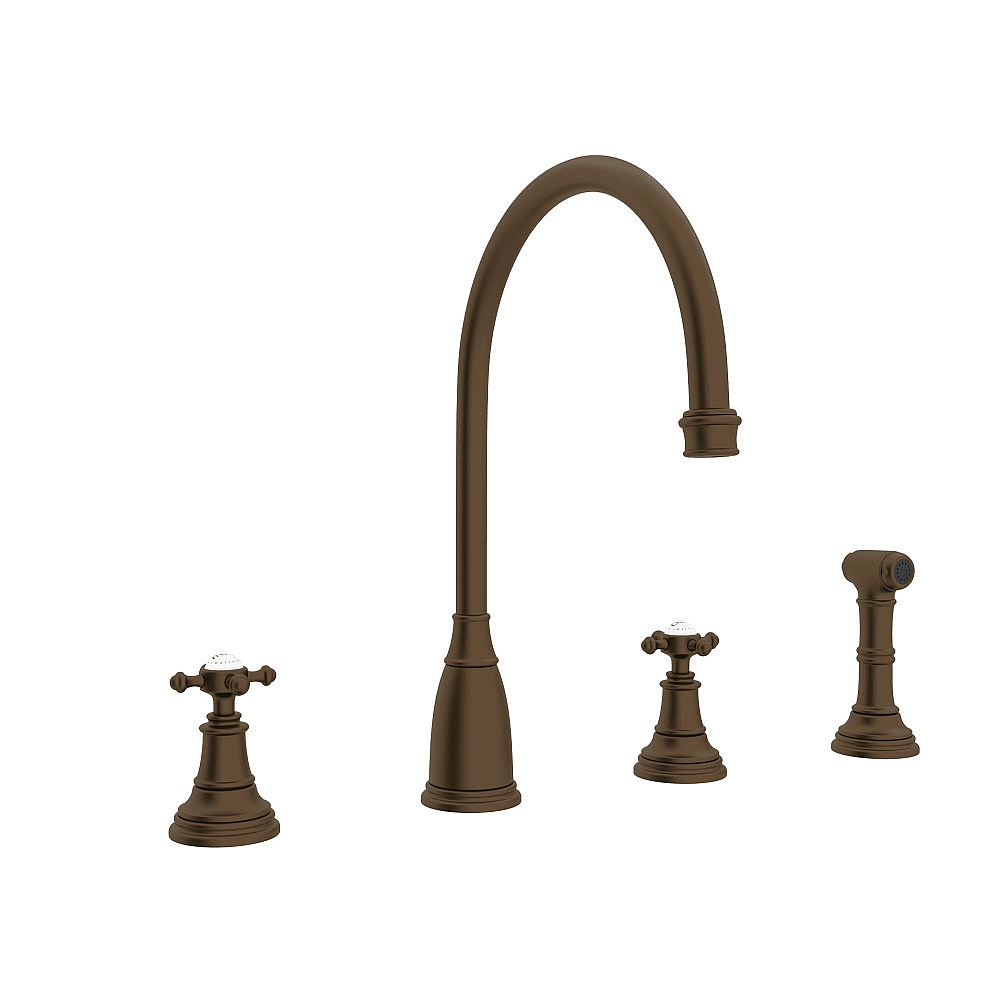 Perrin & Rowe U.4735X-EB-2 Georgian Era™ Two Handle Kitchen Faucet With Side Spray - English Bronze