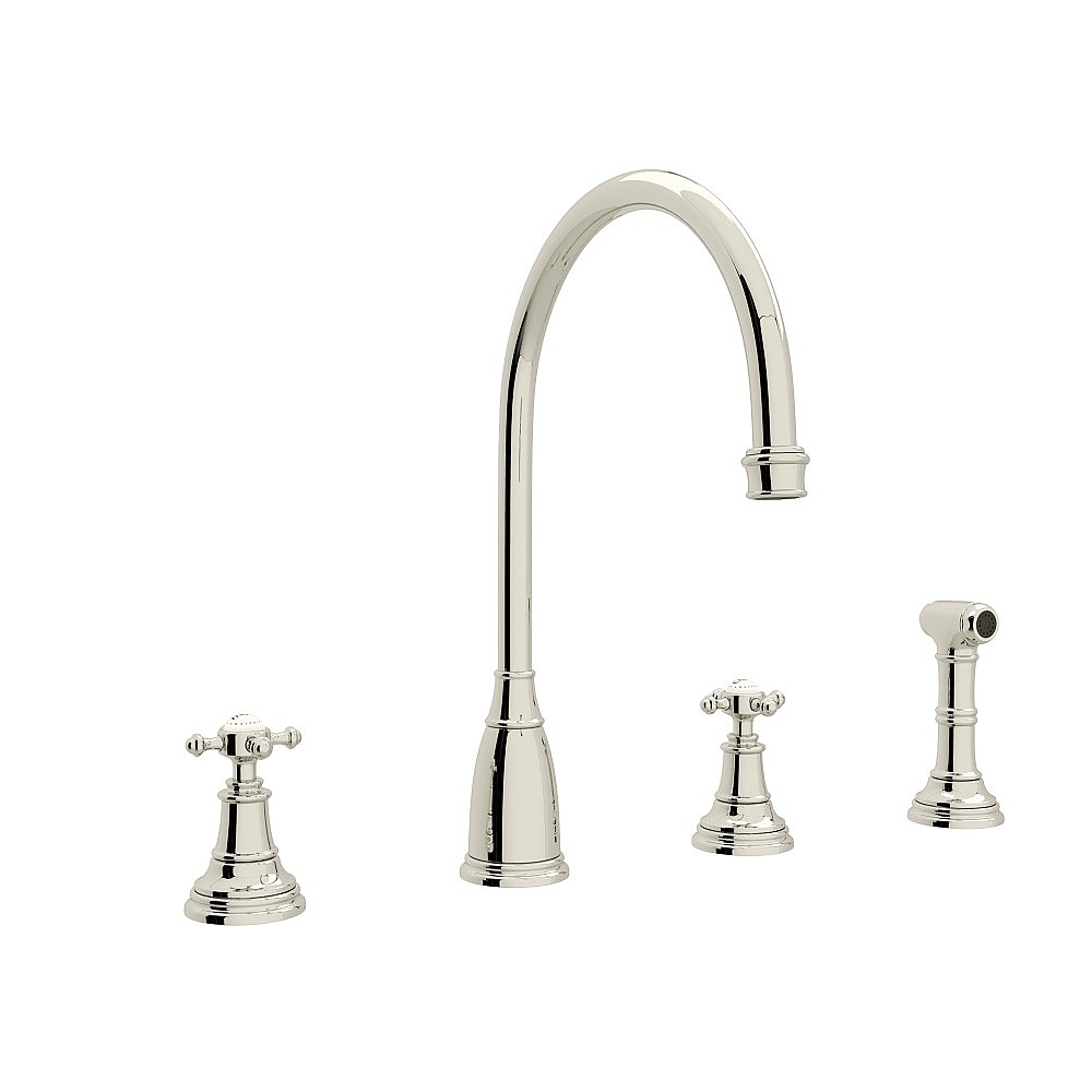 Perrin & Rowe U.4735X-PN-2 Georgian Era™ Two Handle Kitchen Faucet With Side Spray - Polished Nickel