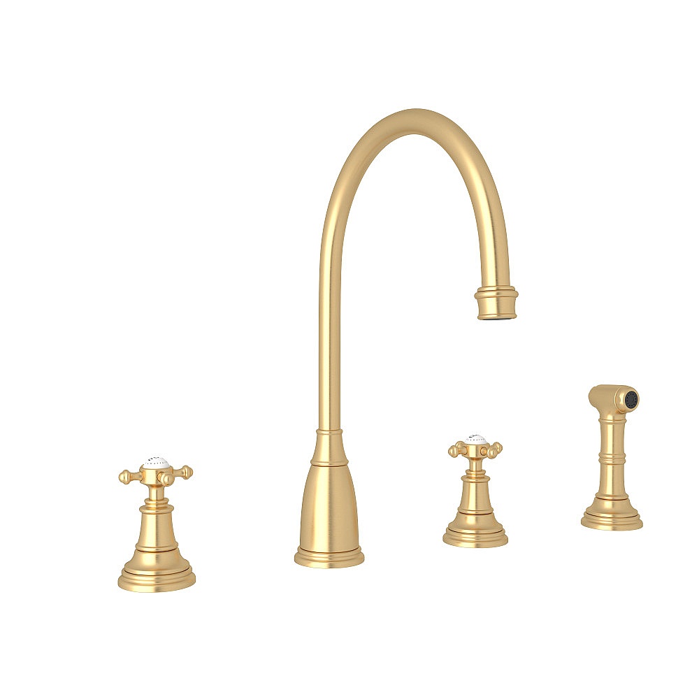 Perrin & Rowe U.4735X-SEG-2 Georgian Era™ Two Handle Kitchen Faucet With Side Spray - Satin English Gold