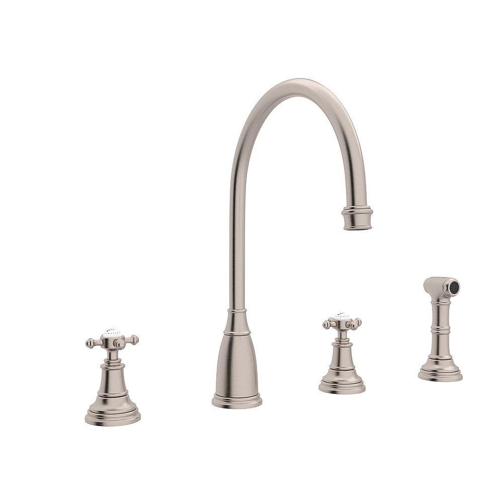 Perrin & Rowe U.4735X-STN-2 Georgian Era™ Two Handle Kitchen Faucet With Side Spray - Satin Nickel
